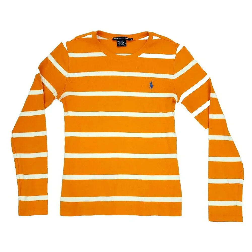 Ralph Lauren Sport Sweater Boys Large Orange White Lightweight Cotton